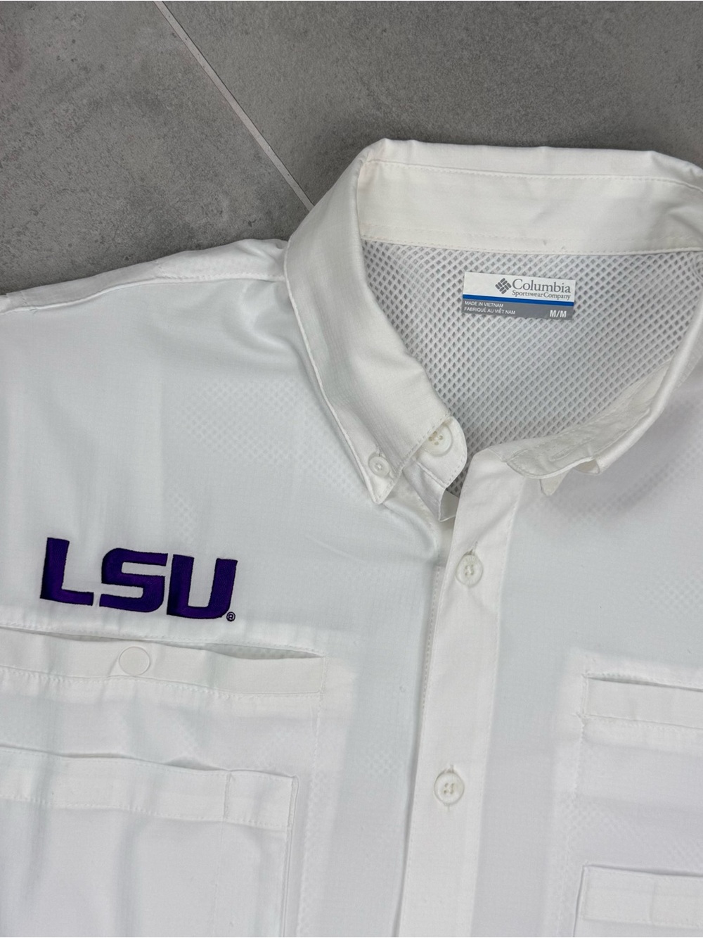 Columbia Men's LSU Tigers PFG Tamiami Shirt - Size Medium White Vented - Picture 4 of 13